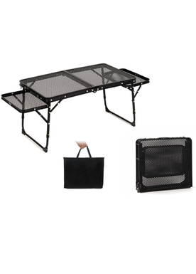 Folding camping grill table with mesh desktop